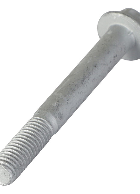 A close-up of the AGCO | Hex Flange Head Machine Screw - Acw1040870 highlights its intricately threaded end and distinct hexagonal head in exquisite detail.