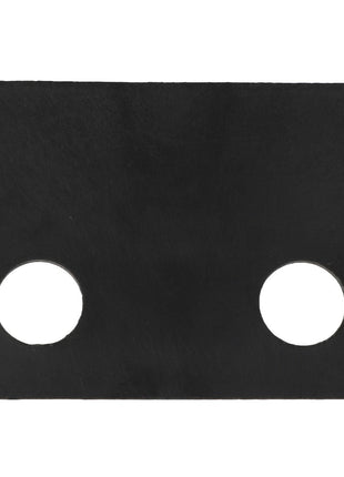 The AGCO Plate - Acw079483A, manufactured by AGCO, is a black rectangular piece of material featuring two circular holes, one located on the left side and the other on the right.