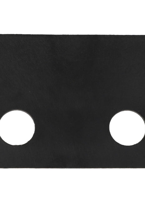 The AGCO Plate - Acw079483A, manufactured by AGCO, is a black rectangular piece of material featuring two circular holes, one located on the left side and the other on the right.