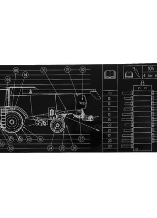 A technical diagram representing the side view of the AGCO Decal, Left Hand - Acw0794730 mechanical device with numbered parts and a pressure gauge. No current product description information is available for the AGCO branded product.