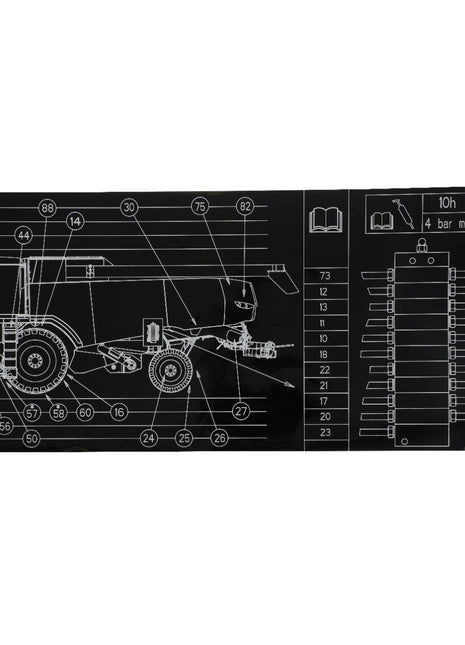 A technical diagram representing the side view of the AGCO Decal, Left Hand - Acw0794730 mechanical device with numbered parts and a pressure gauge. No current product description information is available for the AGCO branded product.
