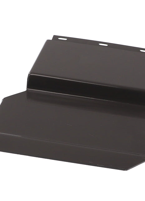 A black metal automotive part named the AGCO Lid - Acw1986630, featuring several angular and flat surfaces with bolt holes on one end for easy mounting.