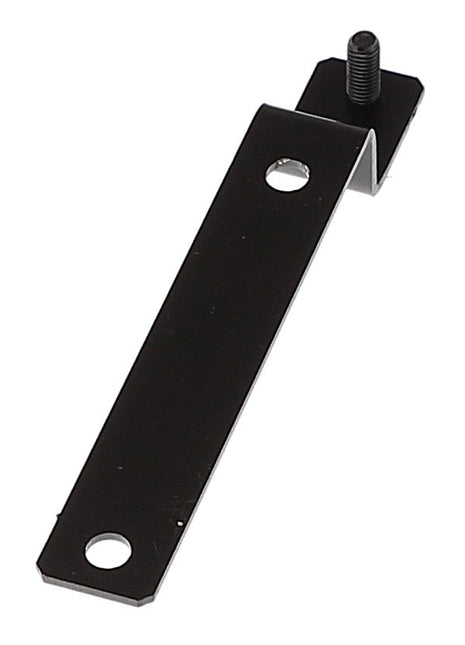 Currently, there is no product description available for the AGCO Support - Acw0095310, a black, L-shaped metal bracket with two holes on the longer side and a single screw attached at the end of the shorter side from the brand AGCO.