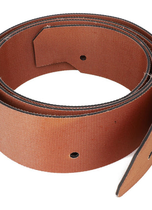 A coiled brown perforated belt with a visible cut-out section and multiple small holes, identified as AGCO | SEAL - D28480529 from the AGCO brand. No current product description information is available.