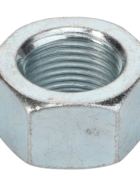 A close-up view of the AGCO HEX NUT - CH6V-8227, a metallic hexagonal nut featuring precise internal threading.