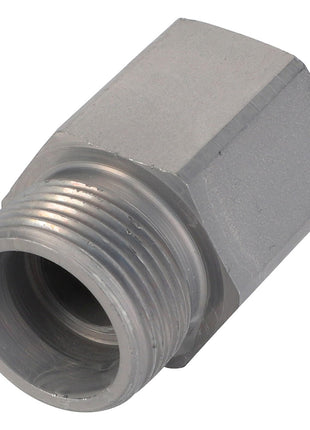 The AGCO Adapter - Acp0363770 is a metal hex adapter designed for connecting pipes or tubes, featuring a threaded male fitting on one end and a differently sized female socket on the other. Please note: *No Current Product Description Available*.