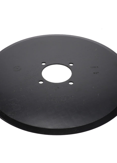 A black, circular metal disc with a central hole and additional smaller holes around it, possibly part of an advanced tool or machine component—specifically the AGCO Disc Blade - Acp0000680 from AGCO.