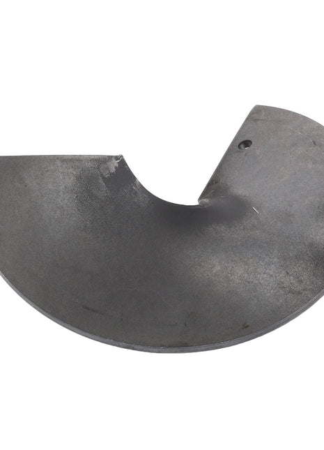 The AGCO Auger, Final Section Unloader Grain Tank (part number D28585036) is a semi-circular metal tool featuring a small notch cut out in the center and a hole near the edge, designed to ensure peak efficiency and maximum uptime.