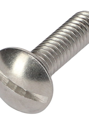 A close-up image of the AGCO | SCREW - AG562134, a silver slotted flat head screw, showcases its gleaming surface and precise craftsmanship. While no current product description information is available, the intricate design speaks volumes about its quality.