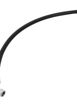 The AGCO | Hydraulic Hose - Acw0901680 is a flexible black hydraulic hose featuring metal connectors on both ends.