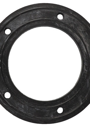 The AGCO | GASKET - ACP0274110, a round black rubber gasket featuring five evenly spaced holes around its perimeter, is available for ordering. If you have questions, our support team is ready to assist.
