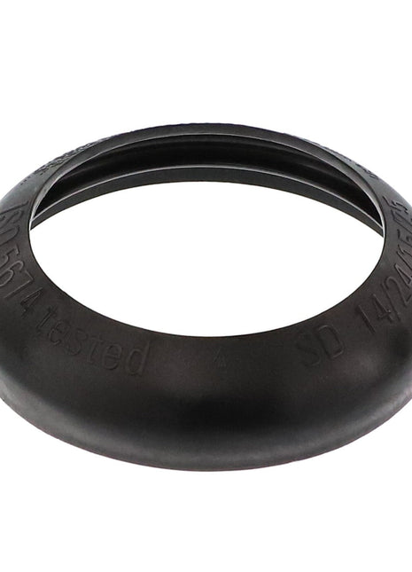 Introducing the AGCO COLLAR - ACP0152230, a black rubber ring featuring engraved text on its surface. For ordering information or if the product description is unavailable, please contact support.