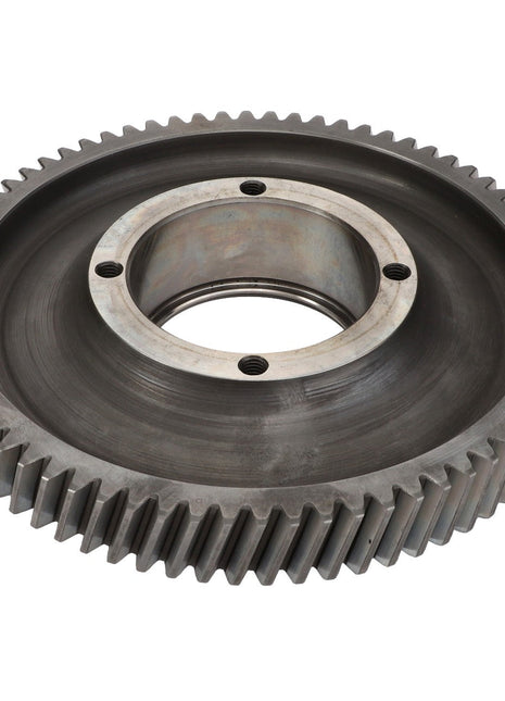 Close-up of the AGCO Idler Gear - V836122756, featuring a large metal gear with evenly spaced teeth around its circumference and a central circular hole with bolt holes.