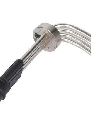 Close-up of the AGCO | Heater - Acw0800040 featuring a black connector on one end and multiple intricately curved metal tubes on the other.