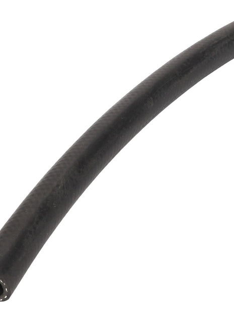 The AGCO HOSE - AG513423 is a black, flexible rubber hose with a slight curve, featuring a hollow interior and a smooth exterior.
