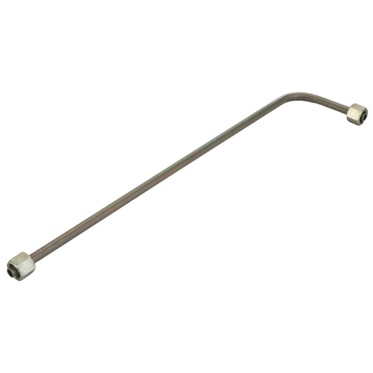 The AGCO HYDR.HOSE ASSY. - D28781032 is a durable hydraulic hose assembly with connectors at both ends, precision-bent at a right angle for reliable performance.