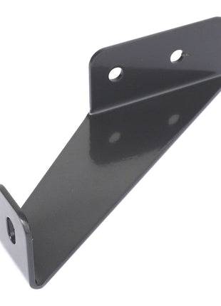 There is no current product description information available for the AGCO | Support - Acw9358060 black metal bracket, featuring two mounting holes on a flat base and a single hole on an angled support.