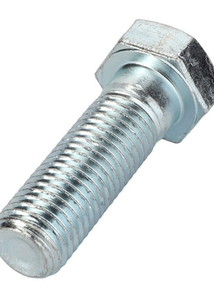There is no current description available for the AGCO | HEXAGONAL HEAD BOLT - 0901-12-39-00 shown in this close-up image, featuring a metallic hex bolt with a threaded body and six-sided head, placed on a white background.
