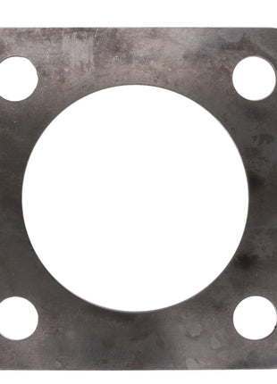 Product Description: The AGCO Disc - F411301021240 is a square metal plate featuring a large central circular hole and four smaller holes located near each corner. This product is brought to you by the AGCO brand.