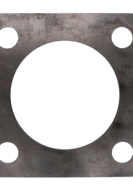 Product Description: The AGCO Disc - F411301021240 is a square metal plate featuring a large central circular hole and four smaller holes located near each corner. This product is brought to you by the AGCO brand.