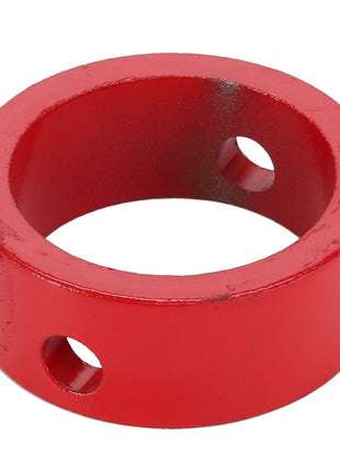 A product named "AGCO | Collar - Acp0025660" from the brand AGCO is a red metal ring featuring three evenly spaced round holes around its perimeter, currently listed as "No Current Product Description Available.