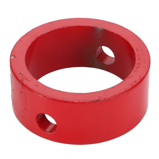 A product named "AGCO | Collar - Acp0025660" from the brand AGCO is a red metal ring featuring three evenly spaced round holes around its perimeter, currently listed as "No Current Product Description Available.
