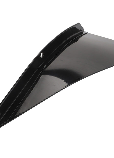 The AGCO Right Hand Deflector - D49060068 is a black, curved plastic or metal object with two oval holes. It may function as a fender or mudguard. Currently, there is no additional product description information available.