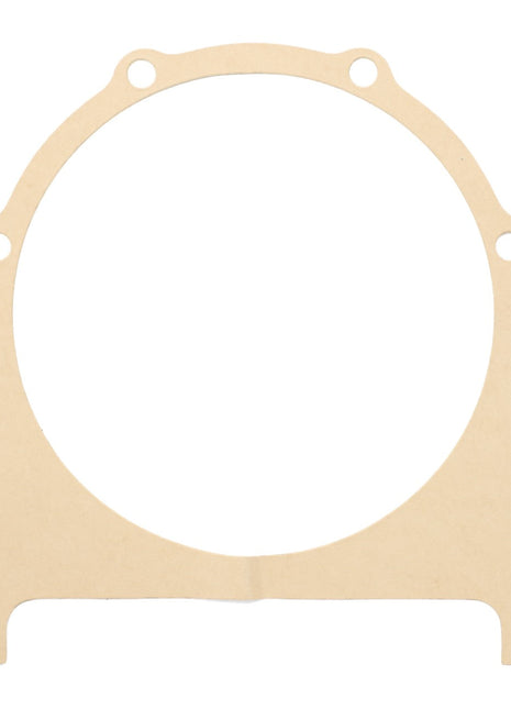 The AGCO Seal - F100003362337 is a beige, circular gasket featuring multiple bolt holes, designed to fit around a large diameter opening, likely for use in mechanical or automotive applications.