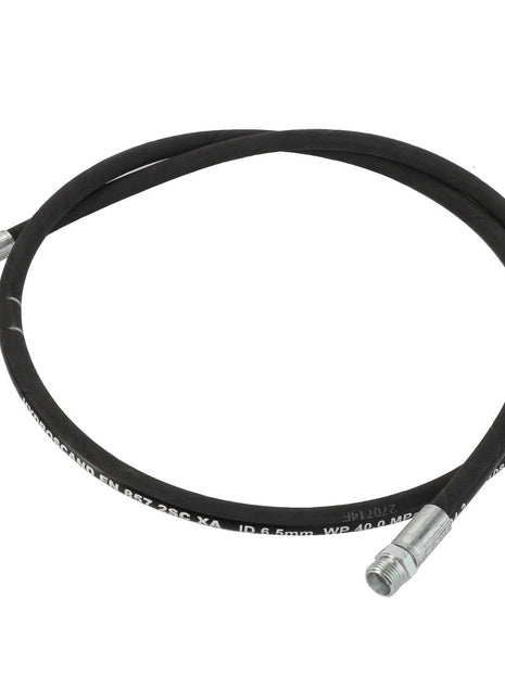 A flexible black hydraulic hose with metal fittings on both ends, coiled in a circular shape, branded as AGCO. Product Name: AGCO | Hydr. Hose - Acw0165080. (No detailed product description available.)