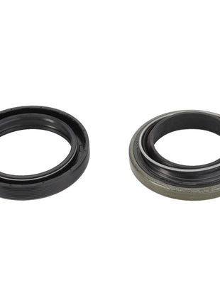 Two AGCO mechanical oil seals, branded as Oil Seal - Acp0510410, one in black and the other in metallic finish, symbolizing genuine oil seals that ensure performance and reliability, are placed side by side on a white background.