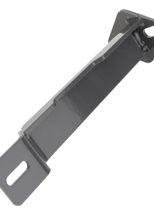 The AGCO Bracket - Acw0929420 is a black metal bracket featuring two slotted holes on one end and two triangular holes on the other, designed for mounting or structural support. No additional product description information is available at this time.