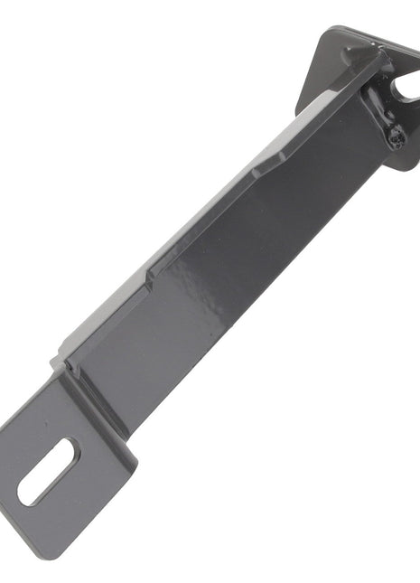 The AGCO Bracket - Acw0929420 is a black metal bracket featuring two slotted holes on one end and two triangular holes on the other, designed for mounting or structural support. No additional product description information is available at this time.