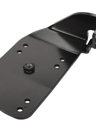 AGCO's Monitor Bracket - Acx2971570 is a black metal bracket featuring multiple holes and a protruding screw in the center, designed for mounting or supporting purposes.