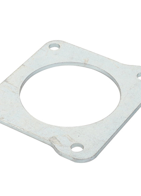 The AGCO Flange - Acp0324990 is a square metallic plate featuring a central circular cutout and four bolt holes at each corner, displayed against a white backdrop. Currently, there is no additional product description available.