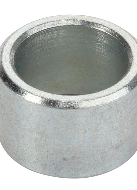 A close-up view of the AGCO SPACER - D28751140, a cylindrical metal bushing with a hollow center and a silver finish. No current product description information is available.