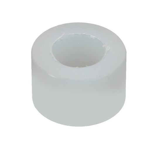 The AGCO, Sleeve - 3901102M1, is a white plastic cylindrical spacer with a central hole, perfect for use in Massey Ferguson machinery.