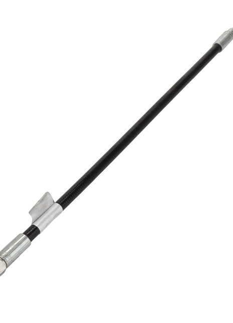 The AGCO | Hose - Acp0420750 from AGCO features durable metal fittings on both ends, making it ideal for fluid transfer in mechanical or industrial applications.