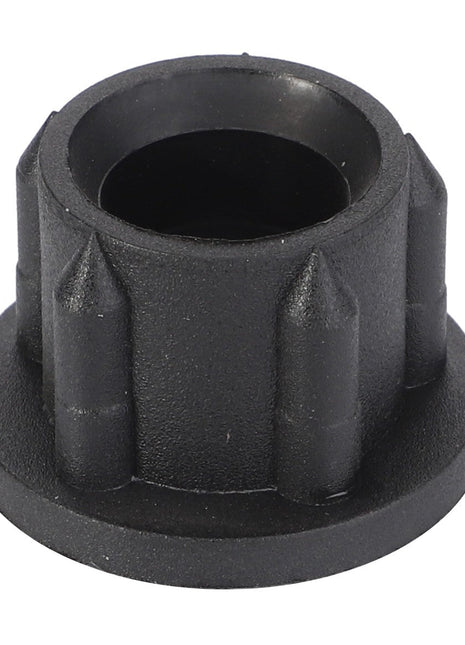 The AGCO Bushing (Product Code: F268500030080) is a black, circular plastic component featuring a central hole and a grooved outer surface, commonly used in mechanical or industrial applications.