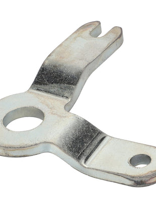 The AGCO Lever - Acp0667450 is a metal bracket featuring two holes and a forked end, designed for mounting or securing components.