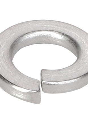 Close-up of the AGCO Lock Washer - Ag562050, a metal split lock washer with a gap, designed to prevent the loosening of bolts and nuts. No current product description available.