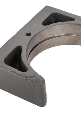 The AGCO BEARING HOUSING - D28288023, a grey, curved metallic bracket with two triangular cutouts and a central groove, designed for support or attachment in mechanical applications, has no additional specifications available.