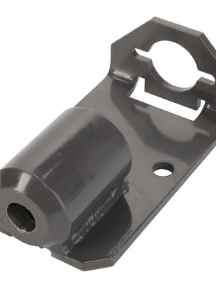 The AGCO | BRACKET - D28186263 is a metal bracket featuring a cylindrical attachment and mounting holes, ideal for mechanical or industrial applications. Currently, no additional product description information is available.