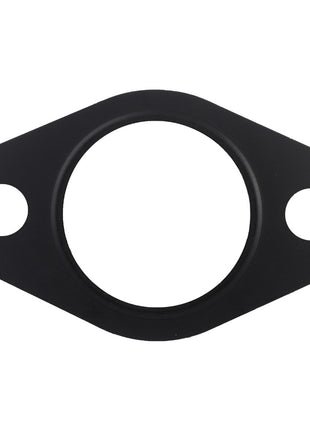 The AGCO | Seal - F119200100080 is a black circular gasket with two bolt holes on each side. No product description provided.