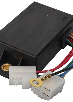 Introducing the AGCO CONTROL UNIT - 0.011.0647.4: a black electronic module featuring multiple colored wires and white plastic connectors, perfect for seamless integration. For any questions or ordering assistance, our support team is always ready to help.
