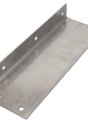 Introducing the AGCO DEFLECTOR - D46150533, a versatile L-shaped stainless steel bracket featuring multiple mounting holes arranged along its length. This reliable product from AGCO ensures ease of installation for various applications.