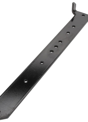 The AGCO Bracket - Acp0037650 is a black metal bracket featuring multiple holes and a U-shaped end, designed likely for mounting or support purposes. However, there is no current product description available for this item.