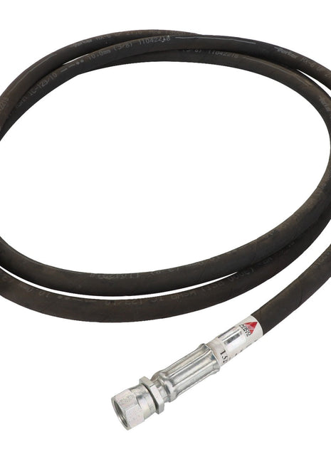 A black AGCO hydraulic hose (Acp0015950) with metal fittings on both ends, coiled into a circular shape against a white background. No current product description available.