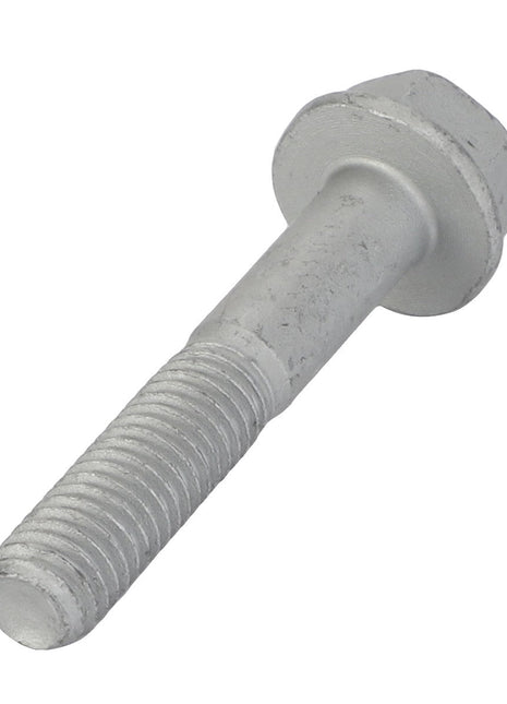 A close-up image of the AGCO Hex Flange Head Machine Screw - Acw1041250 with a partially threaded shaft. The screw, featuring a hexagonal head and a silver finish, comes with no current product description information available.