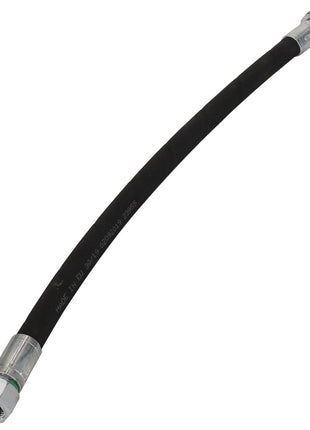 The AGCO | Hydraulic Hose - Acw9096770 is a black flexible hose, equipped with metal fittings at both ends, designed for connecting components in fluid or gas systems. No current product description information is available.