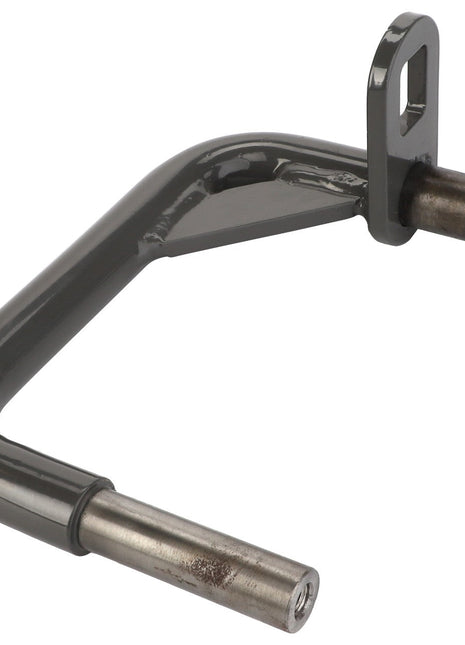 The AGCO Axle - Fel15301509, branded under AGCO, is a metal hook with two cylindrical ends and a rectangular attachment point. It features a shiny black finish and is perfect for versatile use in various settings. Currently, there is no additional product description available.